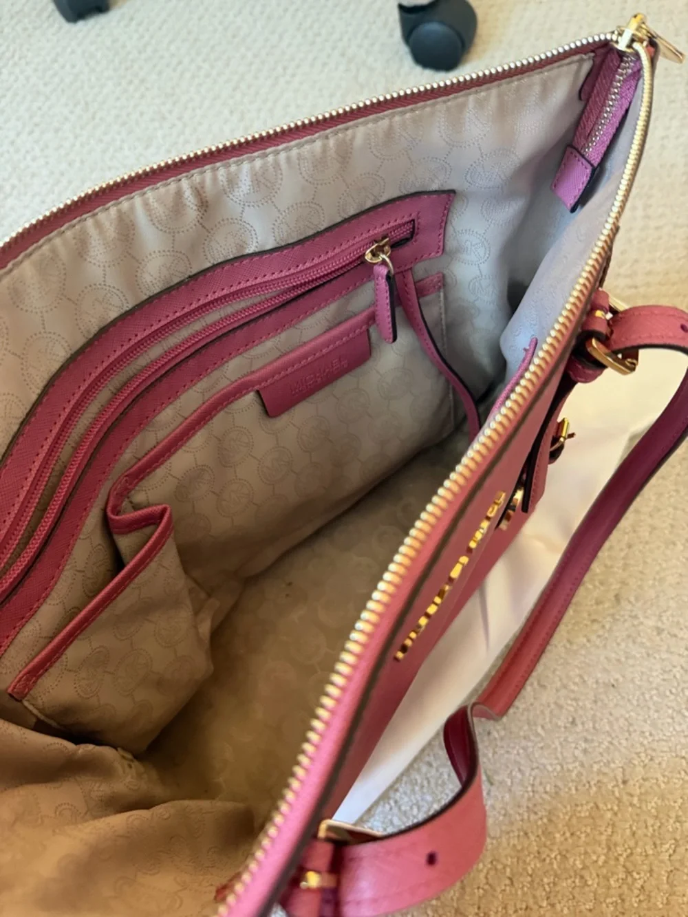 Michael Kors Rose Pink Saffiano Leather Tote with Gold Hardware